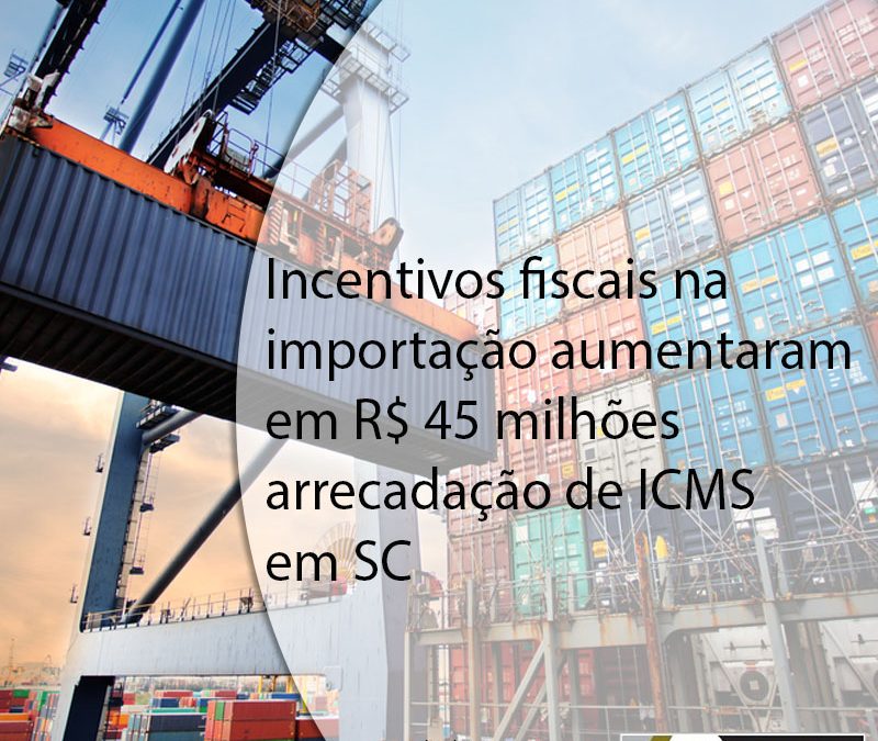 Incentivos fiscais na importação aumentaram em R$ 45 milhões arrecadação de ICMS em SC.