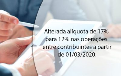 Alterada alíquota de 17% para 12% nas operações entre contribuintes.